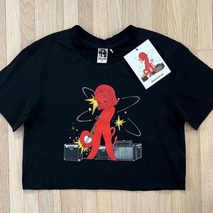 Valfre Black Crop Tee with Red Graphic